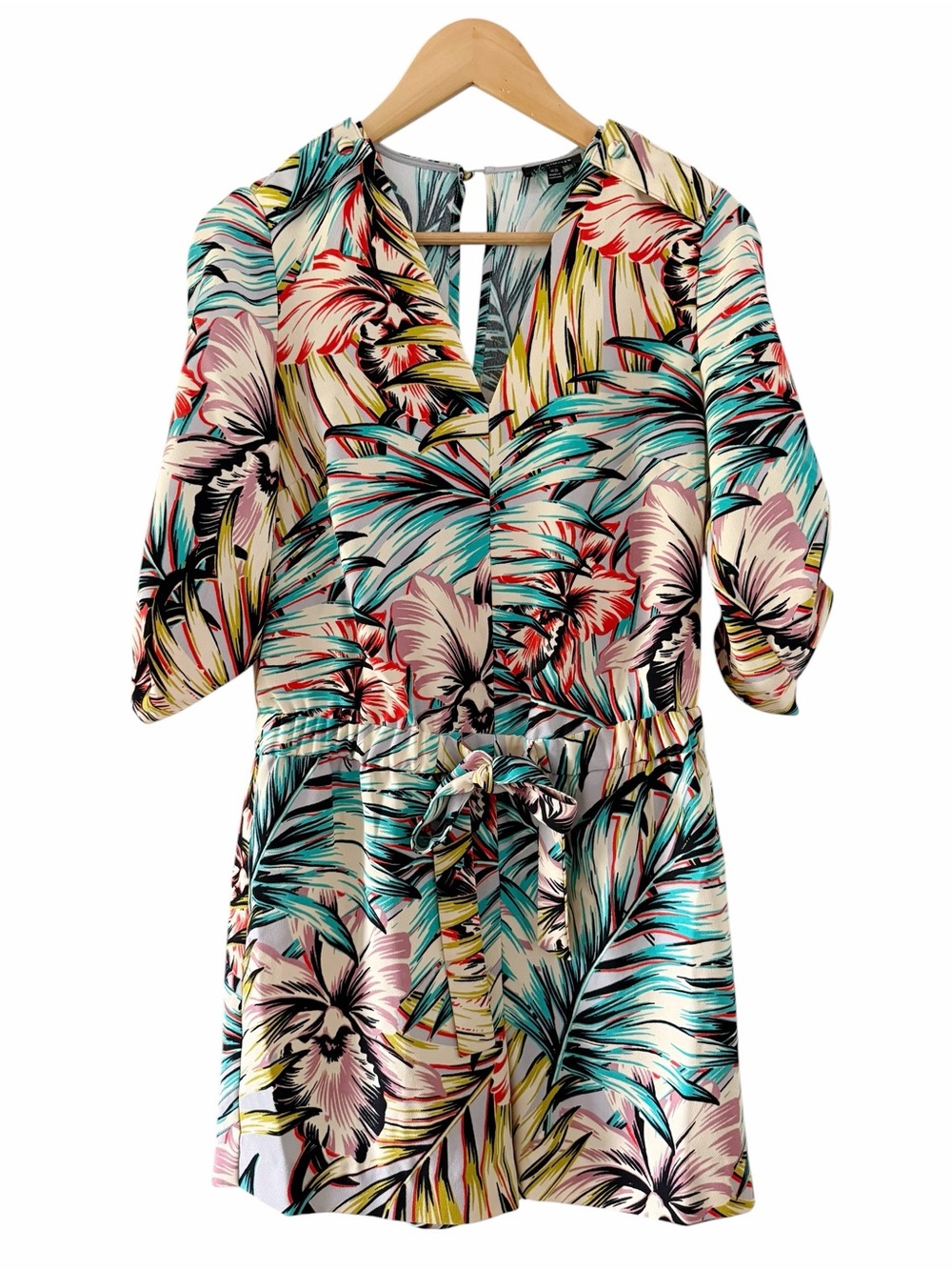 Tropical Romper The Limited Multicolor Floral V-Neck Tie Waist Shorts Size XS